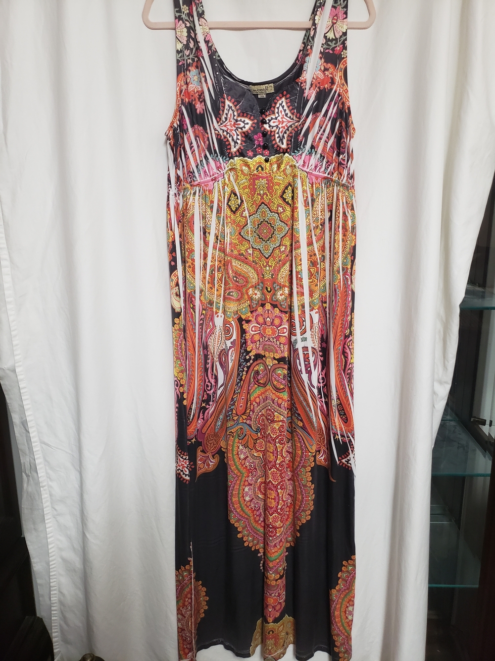 ONE WORLD Black Maxi Dress with Vibrant Paisley Print
